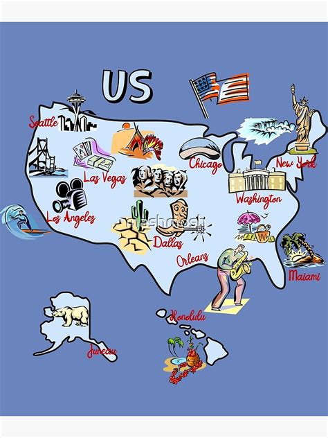 Hand Drawn Map Of Usa Attractions Landmarks Major Cities Magnet Hand Drawn Map Of Usa Attractions Landmarks Major Cities Magnet