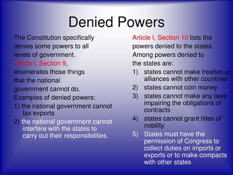 Identify Two Powers Denied From Congress In The Constitution.