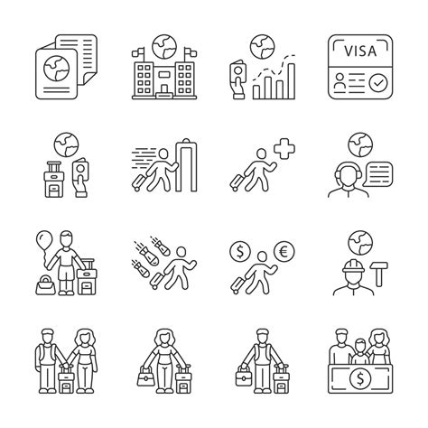 Immigration Linear Icons Set Travel Abroad Trip Planning Vacation Immigration Linear Icons Set Travel Abroad Trip Planning Vacation