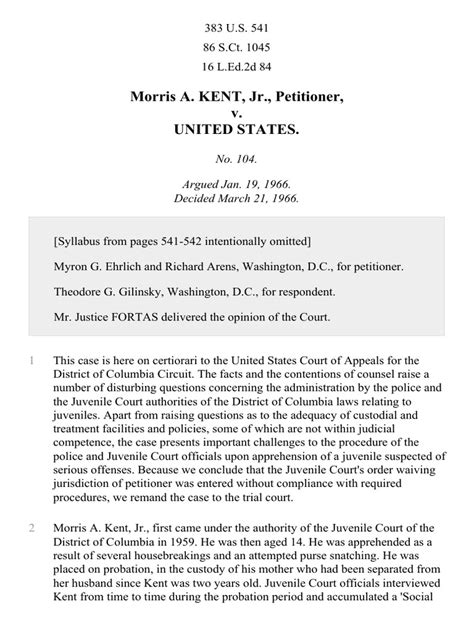 Kent V United States 383 U S 541 1966 Case Brief Summary Quimbee Kent V United States 383 U S 541 1966 Case Brief Summary Quimbee