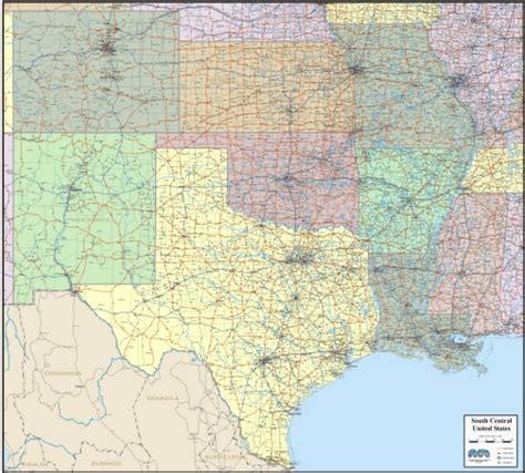 New Detailed Wall Map South Central Region Laminated New Detailed Wall Map South Central Region Laminated