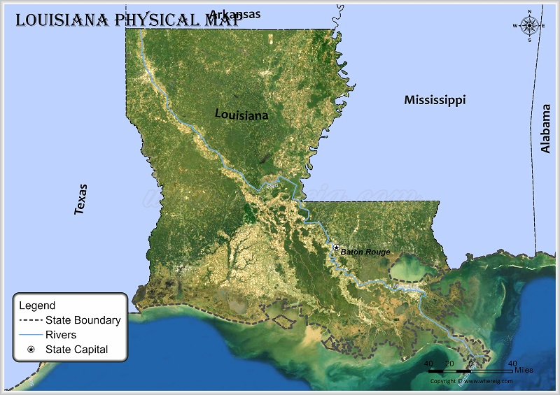 Physical Map Of Louisiana Physical Map Of Louisiana