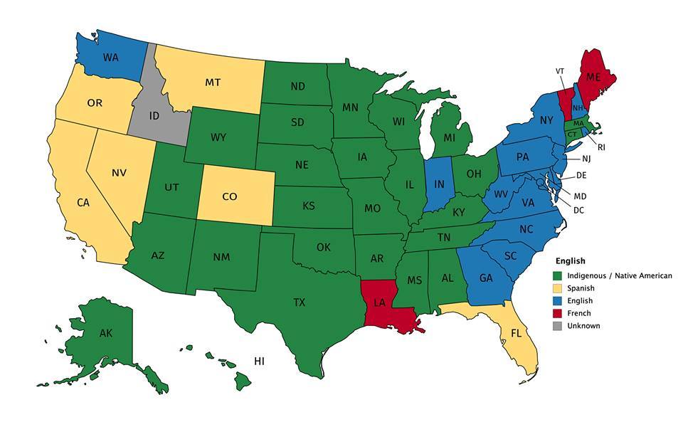 The U S Colored By The Linguistic Source Of Each State S Name Vivid Maps The U S Colored By The Linguistic Source Of Each State S Name Vivid Maps