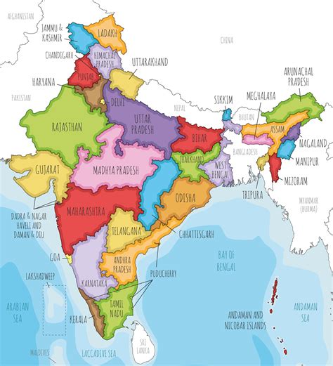 Vector Illustrated Map Of India With States And Territories And Vector Illustrated Map Of India With States And Territories And