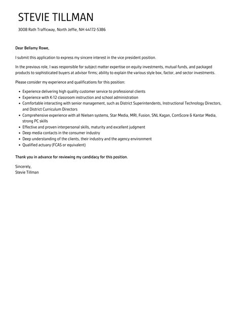 Vice President Cover Letter Velvet Jobs Vice President Cover Letter Velvet Jobs